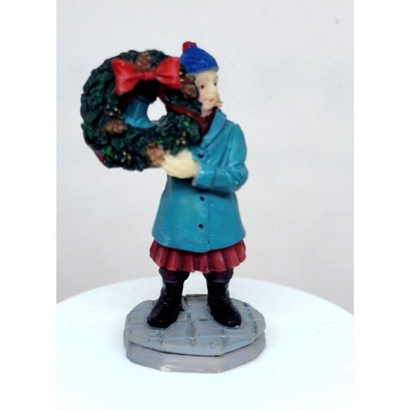 Rare Vintage Lemax Lady Holding Christmas Reef In Snow Figurine Shelf Sitter - Picture 3 of 12